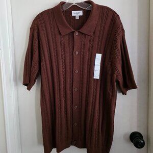 Goodfellow & Co Men’s Brown Short Sleeve Button-Up Knit Polo Shirt Size L NWT